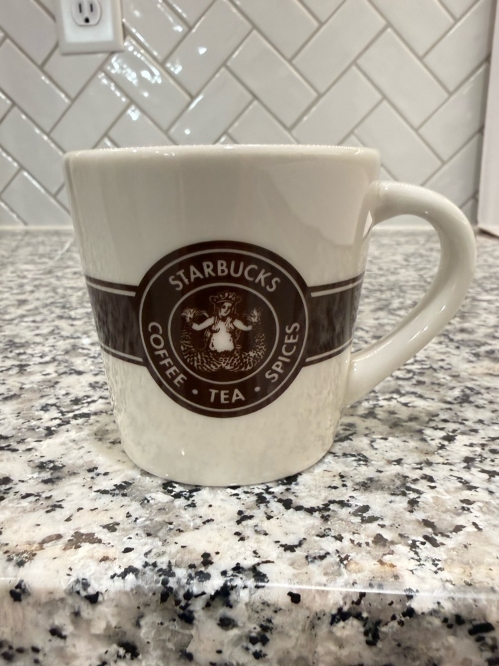 Starbucks 3 oz White Ceramic Espresso Cup Vintage Brown Retro Logo